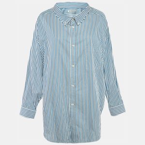 Balenciaga Blue Stripe Cotton Poplin Swing Shirt S, Shirts & Tops - Luxury Closet