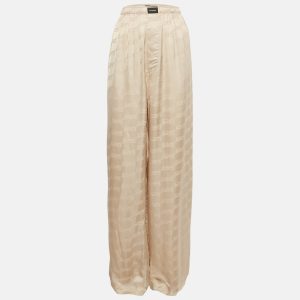 Balenciaga Beige Logo Jacquard Satin Trousers L, Clothing - Luxury Closet