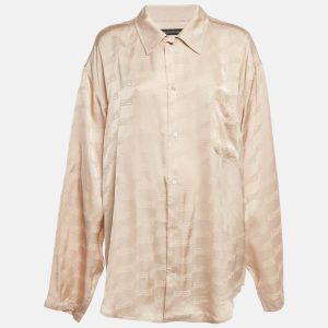 Balenciaga Beige Logo Jacquard Satin Shirt M, Shirts & Tops - Luxury Closet