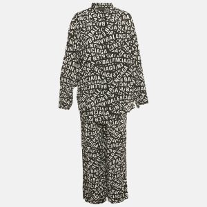 Balenciaga Homewear Black Logo All-Over Silk Pajama Set S, Suits - Luxury Closet