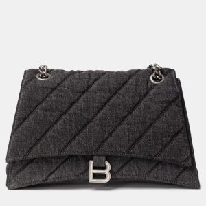 Balenciaga Crush Black Fabric And Leather Shoulder Bag, Handbags - Luxury Closet