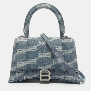 Balenciaga Blue BB Monogram Denim Small Hourglass Top Handle Bag, Satchels - Luxury Closet