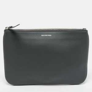 Balenciaga Everyday Grey Leather Zip Pouch, Clutches & Special Occasion Bags - Luxury Closet