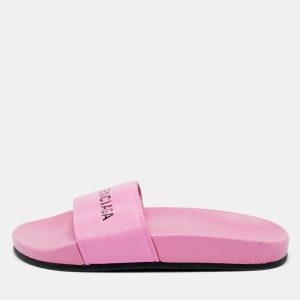 Balenciaga Pink Leather Pool Flat Slides Size 36, Sandals - Luxury Closet