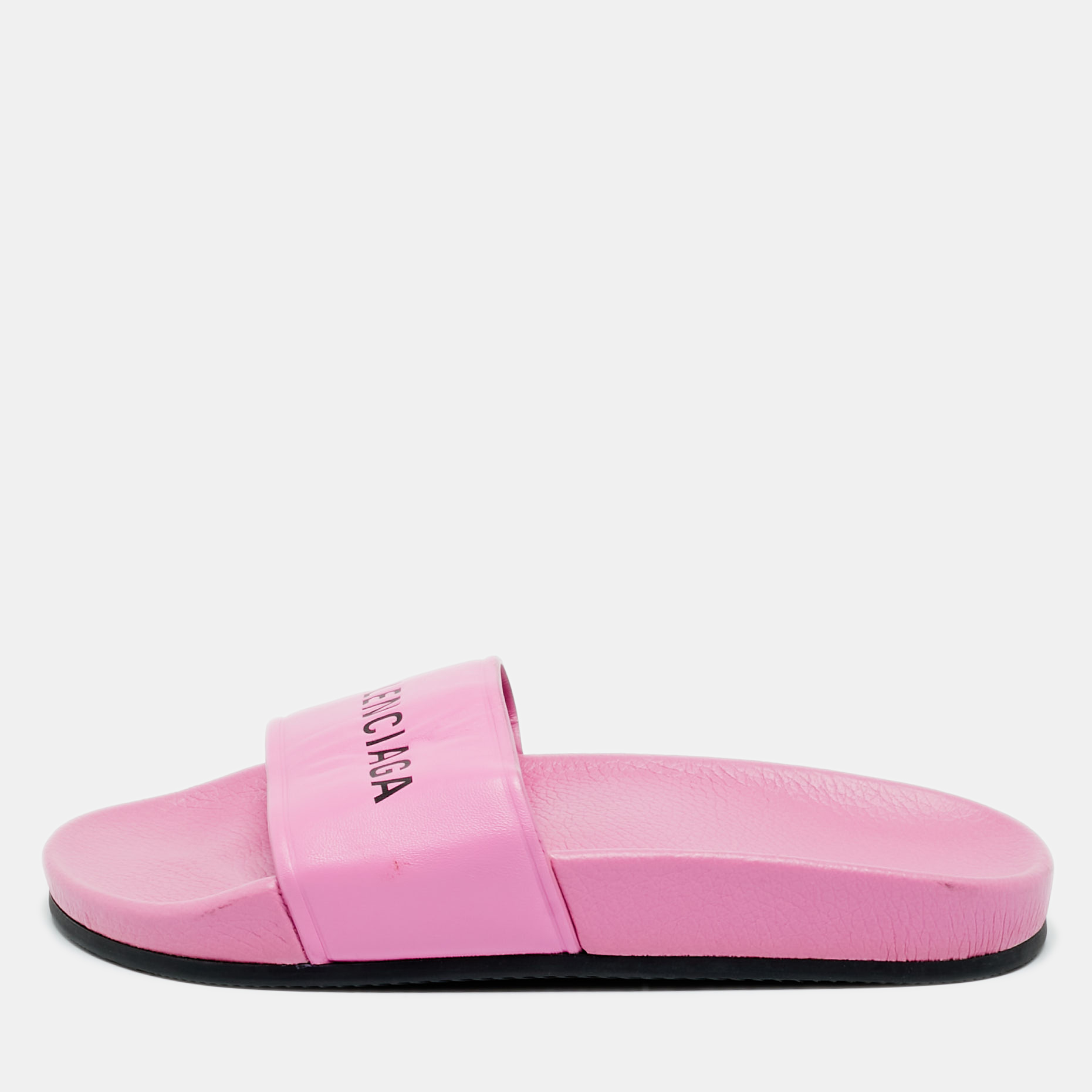 Balenciaga Pink Leather Pool Flat Slides Size 36, Sandals - Luxury Closet