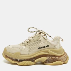 Balenciaga Beige Faux Leather and Mesh Triple S Lace Up Sneakers Size 37, Athletic Shoes & Sneakers - Luxury Closet