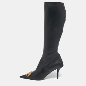 Balenciaga Black Leather Knife BB Knee Length Boots Size 41, Boots - Luxury Closet