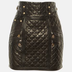 Balmain Black Quilted Leather Mini Skirt M, Skirts - Luxury Closet