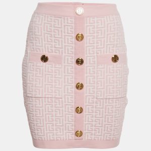 Balmain Pink Monogram Jacquard Knit Mini Skirt M, Skirts - Luxury Closet