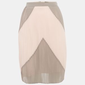 Boss By Hugo Boss Pink/Grey Pleated Chiffon Knee Length Skirt L, Skirts - Luxury Closet