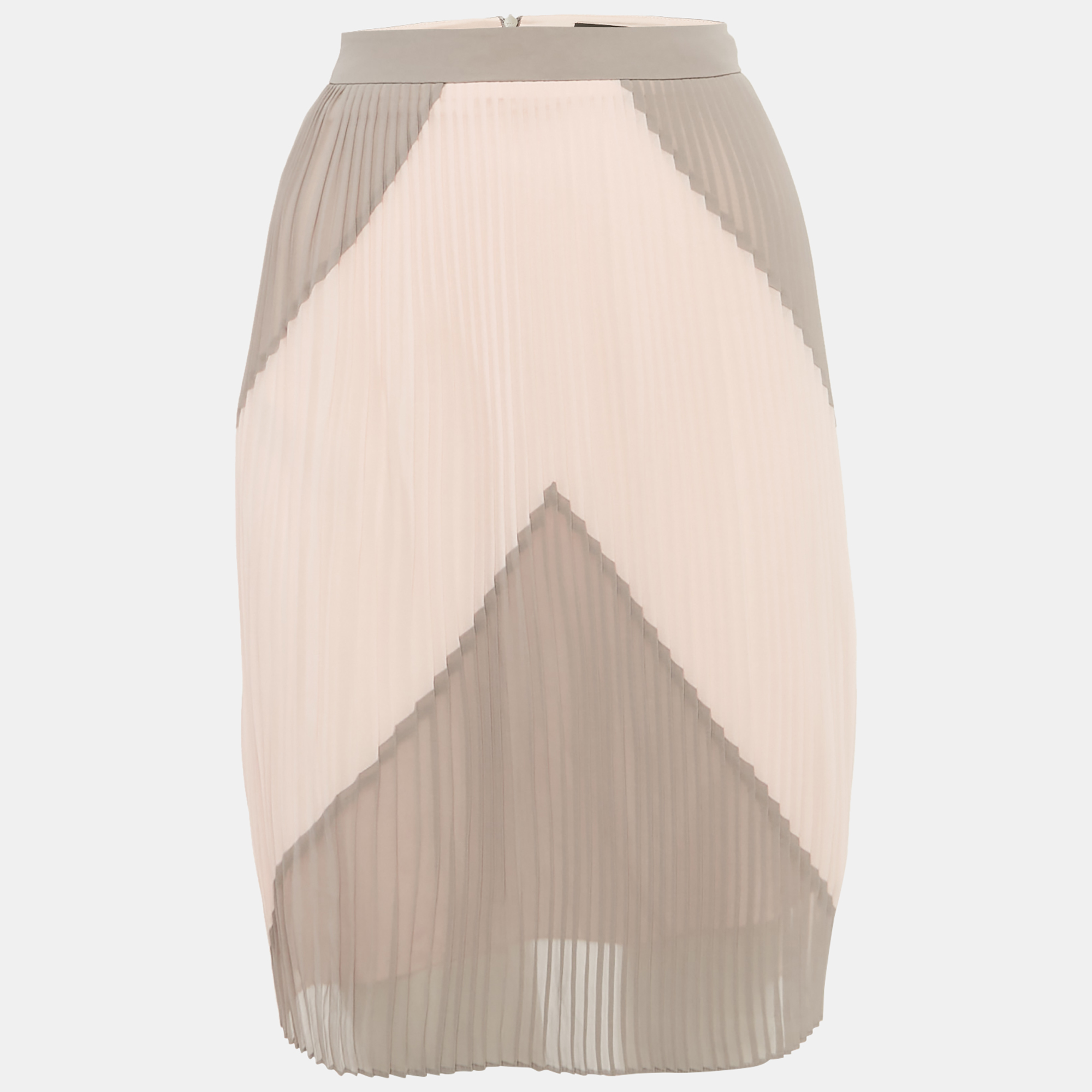 Boss By Hugo Boss Pink/Grey Pleated Chiffon Knee Length Skirt L, Skirts - Luxury Closet
