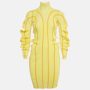 Bottega Veneta Yellow Spiral Stripe Knit Mini Dress S, Dresses - Luxury Closet