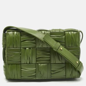 Bottega Veneta Green Plisse Intreccio Leather Cassette Shoulder Bag, Shoulder Bags - Luxury Closet