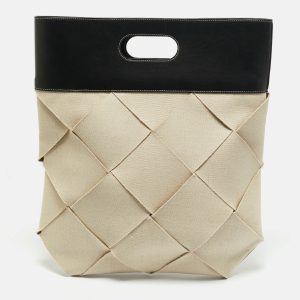 Bottega Veneta Beige/Black Intrecciato Canvas and Leather Slip Tote, Tote Handbags - Luxury Closet