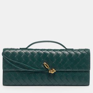 Bottega Veneta Green Intrecciato Leather Medium Andiamo Clutch, Clutches & Special Occasion Bags - Luxury Closet