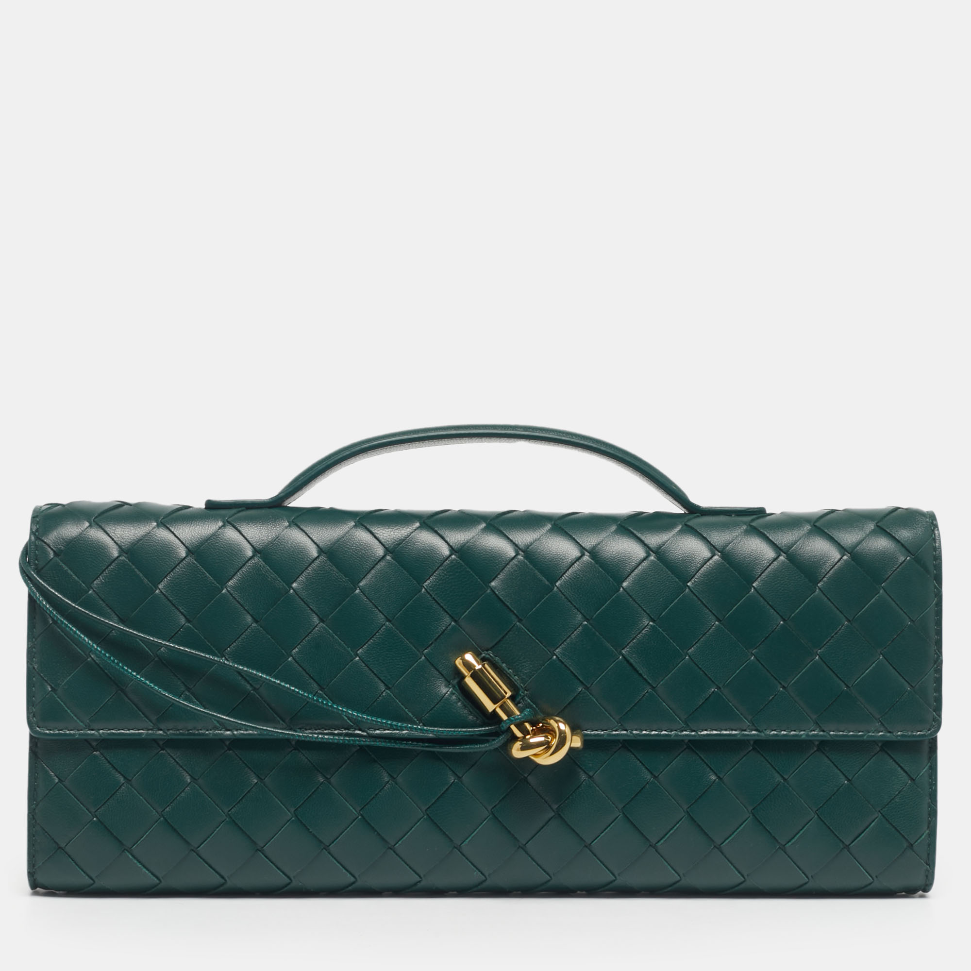 Bottega Veneta Green Intrecciato Leather Medium Andiamo Clutch, Clutches & Special Occasion Bags - Luxury Closet
