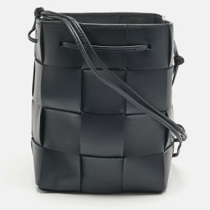 Bottega Veneta Navy Blue Intrecciato Leather Small Cassette Bucket Bag, Handbags - Luxury Closet