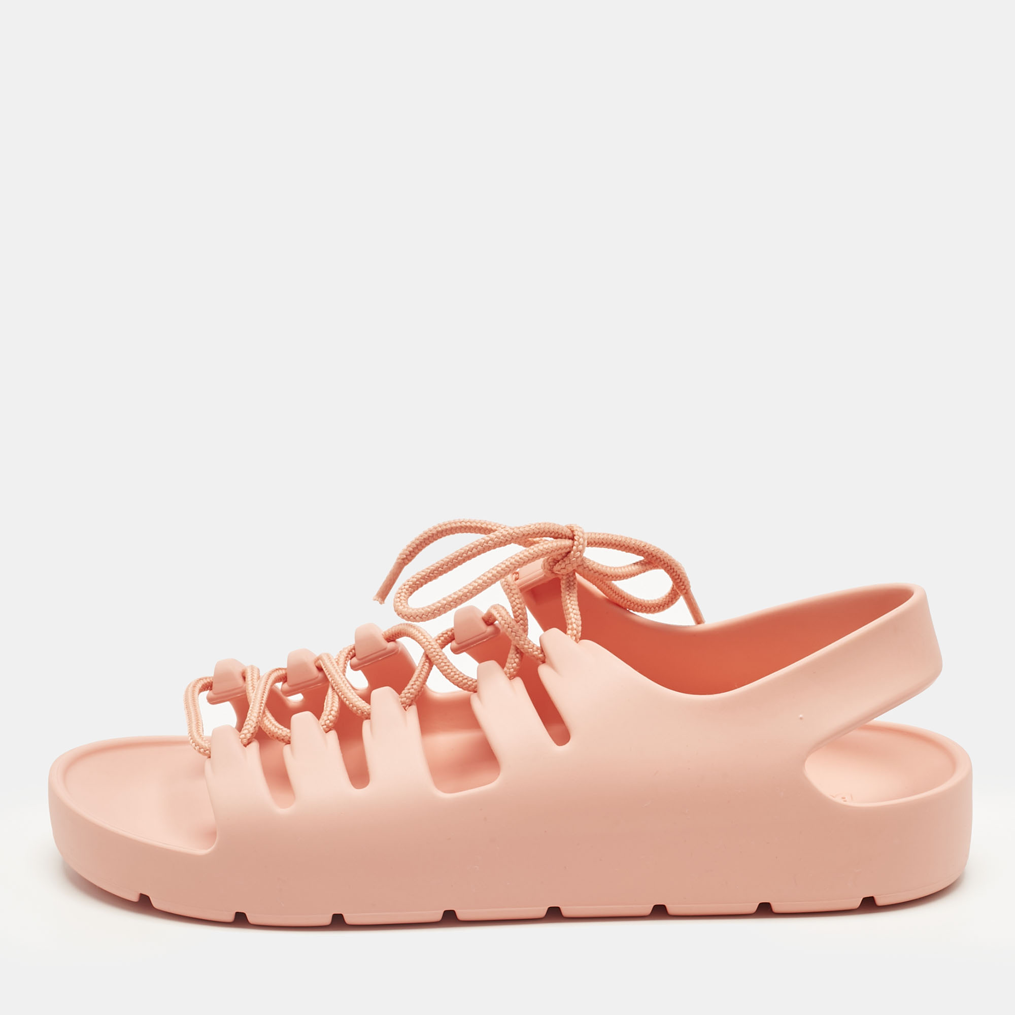 Bottega Veneta Orange Jelly Lace Flat Sandals Size 40, Sandals - Luxury Closet