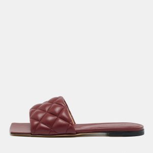 Bottega Veneta Burgundy Intrecciato Leather Lido Flat Slide Sandals Size 35.5, Sandals - Luxury Closet