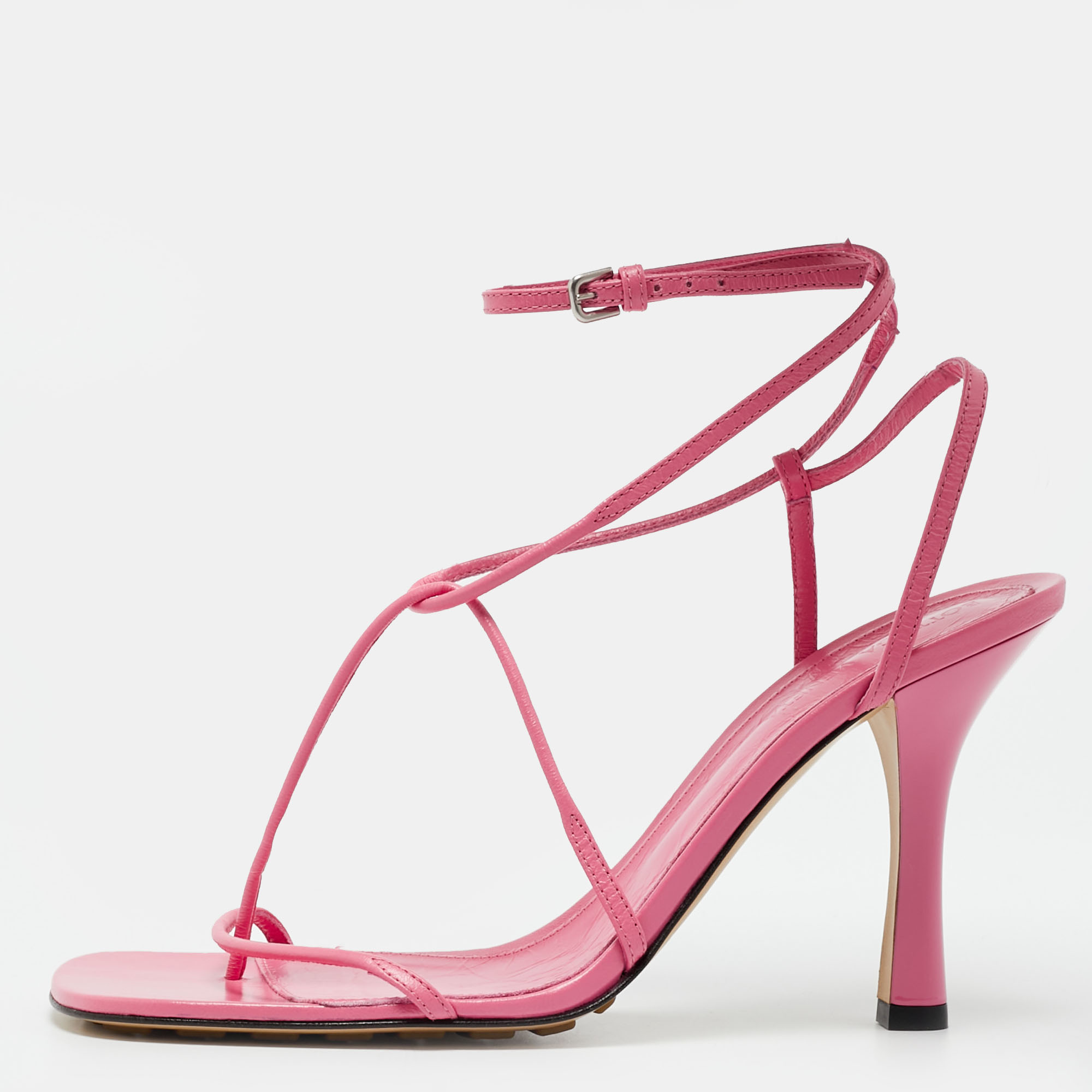 Bottega Veneta Pink Leather Square Toe Ankle Strap Sandals Size 39.5, Sandals - Luxury Closet