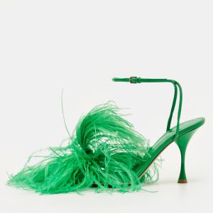 Bottega Veneta Dot Size 39 Green Fur and Leather Ankle Strap Sandals, Sandals - Luxury Closet
