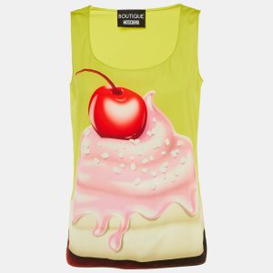 Boutique Moschino Volt Green Ice Cream Print Crepe Sleeveless Top S, Shirts & Tops - Luxury Closet
