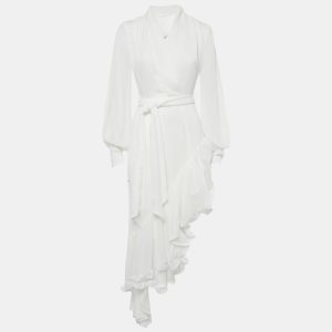 Elliatt White Chiffon Ruffled Asymmetric Genevieve Dress XS, Dresses - Luxury Closet