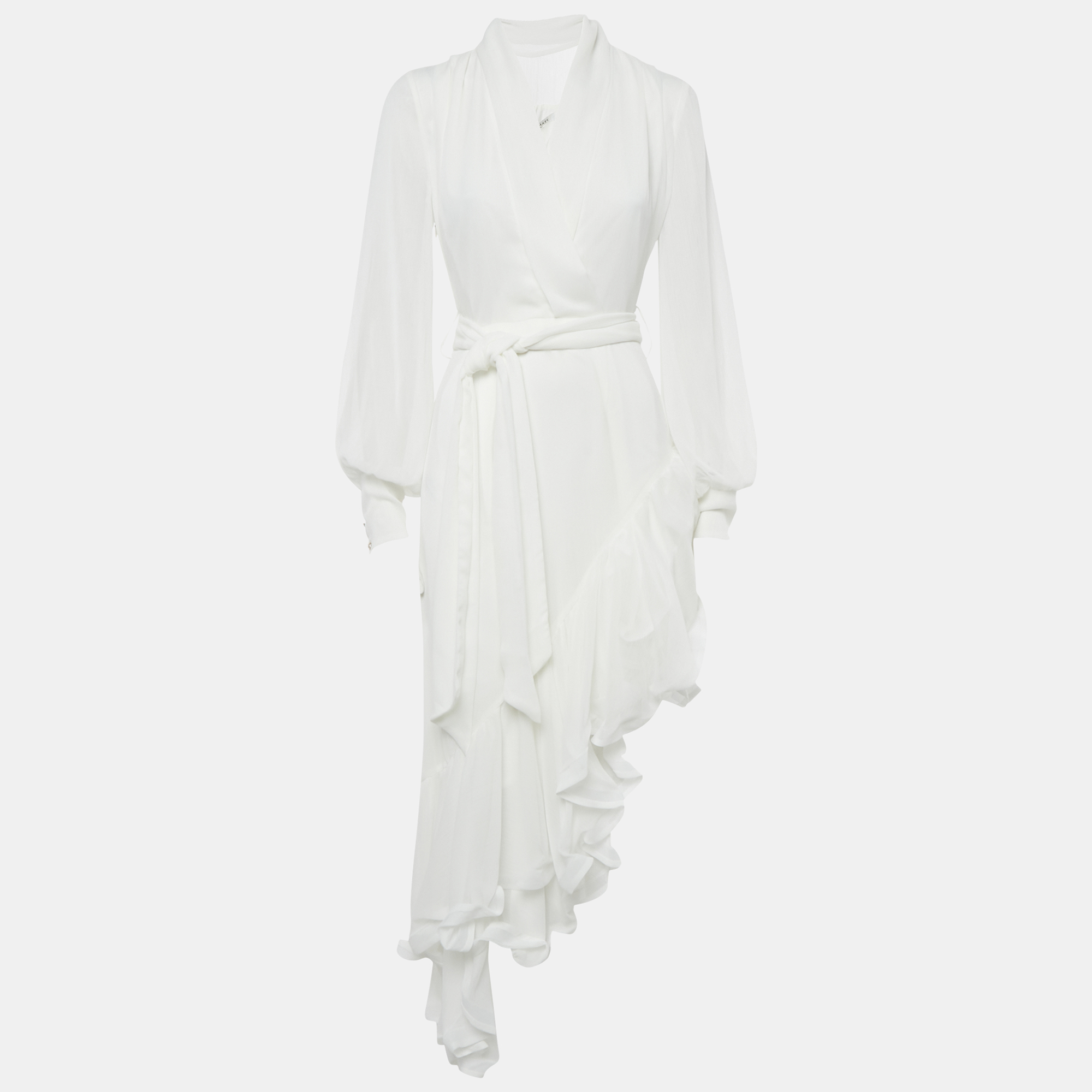 Elliatt White Chiffon Ruffled Asymmetric Genevieve Dress XS, Dresses - Luxury Closet