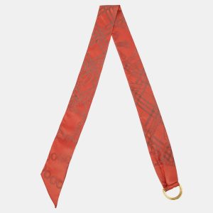 Burberry Red D-Ring Detail Chain Silk Jacquard Ribbon Scarf, Scarves & Shawls - Luxury Closet