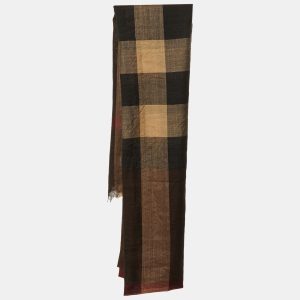 Burberry Brown Half Mega Check Wool & Silk Stole, Scarves & Shawls - Luxury Closet