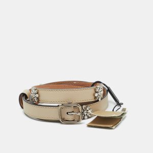 Burberry Ivory Leather Dover Crystals Slim Buckle Belt 85CM, Belt Buckles - Luxury Closet