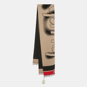Burberry Black/Brown Wool Love Burberry Oversized Football Scarf, Scarves & Shawls - Luxury Closet