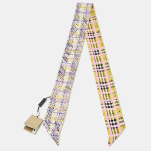 Burberry Yellow/Brown Checked Silk Bandeu Scarf, Scarves & Shawls - Luxury Closet