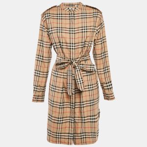 Burberry Beige Check Print Cotton Belted Short Dress M, Dresses - Luxury Closet