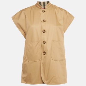Burberry Beige Sarah Check Wool and Cotton Sleeveless Cape L, Coats & Jackets - Luxury Closet