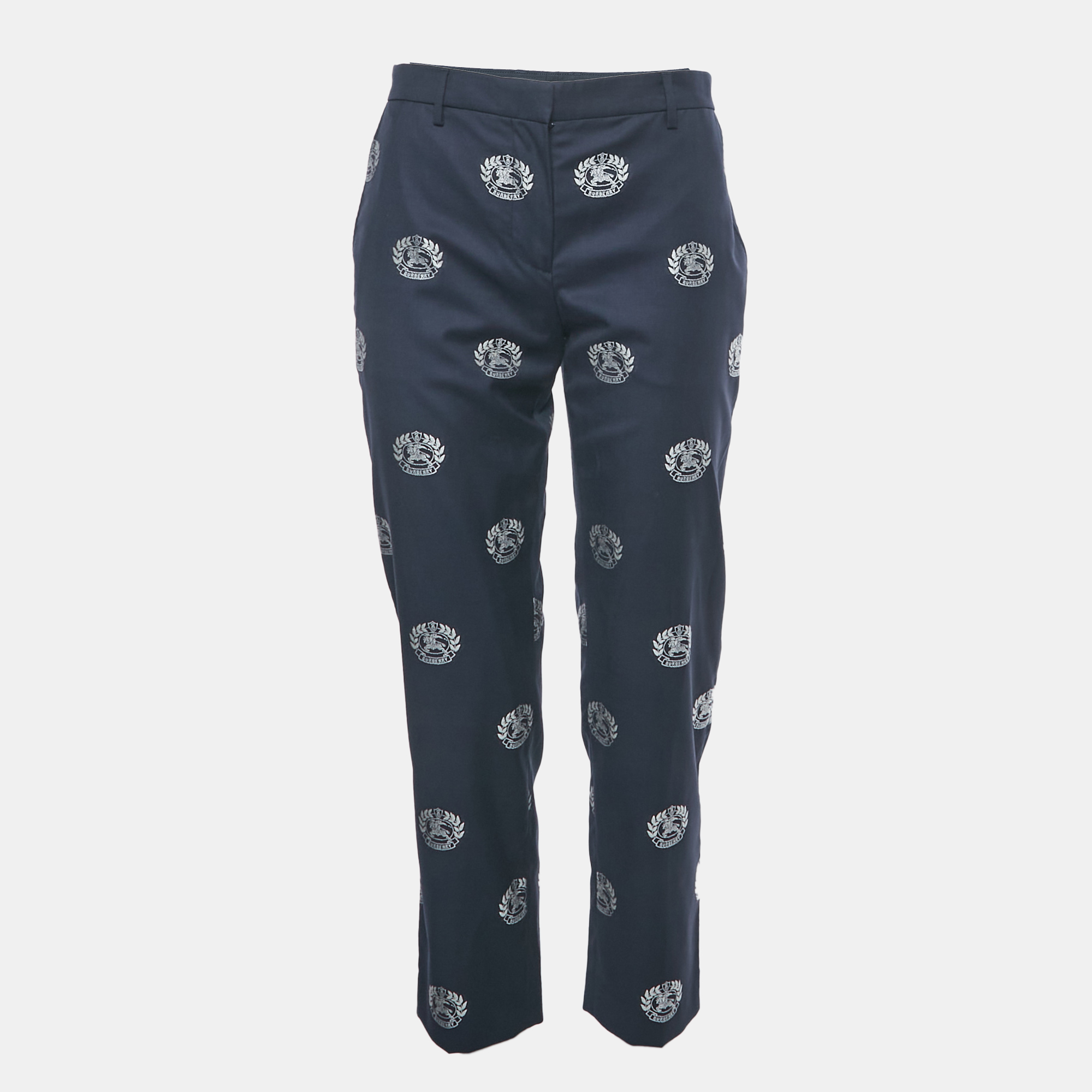 Burberry Navy Blue Brand Logo Jacquard Trousers S, Clothing - Luxury Closet