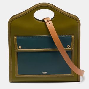 Burberry Juniper Green/Blue Leather Medium Pocket Tote, Tote Handbags - Luxury Closet