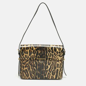 Burberry Black/Brown Leopard Print Glossy Leather Large Grace Shoulder Bag, Shoulder Bags - Luxury Closet