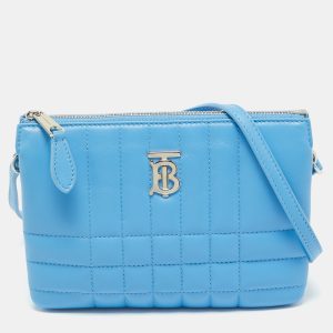 Burberry Blue Exploded Check Quilt Leather Lola Double Pouch Crossbody Bag, Handbags - Luxury Closet