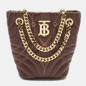 Burberry Dark Maroon Quilted Leather Mini Lola Bucket Bag, Handbags - Luxury Closet