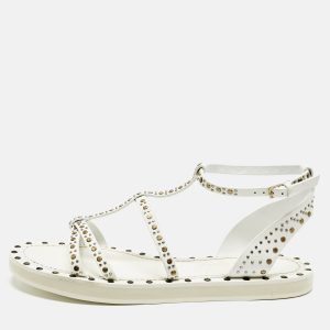 Burberry White Leather Studded Hansel Flat Sandals Size 39.5, Sandals - Luxury Closet