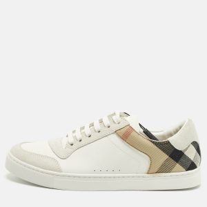 Burberry Beige Nova Check Canvas And White Leather Lace Up Sneakers Size 41, Athletic Shoes & Sneakers - Luxury Closet