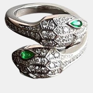 Bvlgari Serpenti 18K White Gold Emrald Ring EU 52, Rings - Luxury Closet