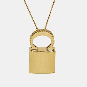 Carolina Herrera Lock Crystals Gold Tone Chain Necklace, Jewelry - Luxury Closet