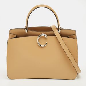 Cartier Camel Leather Small Panthere C De Cartier Top Handle Bag, Satchels - Luxury Closet
