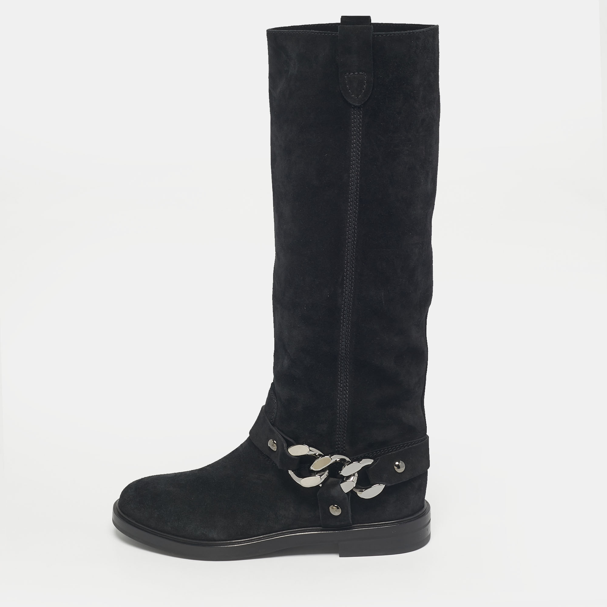 Casadei Black Suede Chain Detail Knee Length Boots Size 38.5, Boots - Luxury Closet