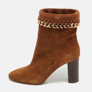 Casadei Brown Suede Chain Embellished Ankle Boots Size 39, Boots - Luxury Closet