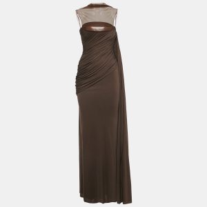 C.Dam Brown Jersey and Tulle Metallic Cup Disa Dress S, Dresses - Luxury Closet
