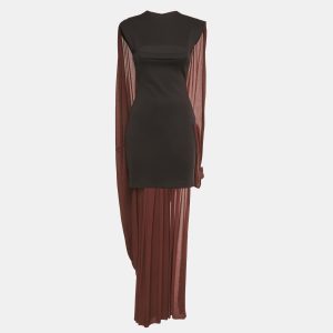 C.dam Black/Brown Jersey Draped Maxi Dress S, Dresses - Luxury Closet
