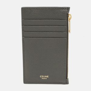 Celine Grey Leather Zip Card Holder, Wallets & Money Clips - Luxury Closet